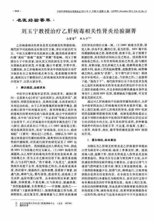 刘玉宁教授治疗乙肝病毒相关性肾炎经验撷菁