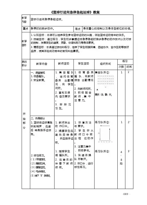 《篮球行进间急停急起运球》教案
