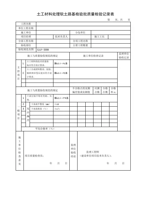 土工材料处理软土路基检验批质量检验记录表(标准范本)