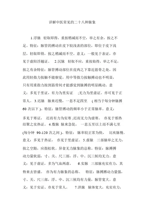 详解中医常见的二十八种脉象