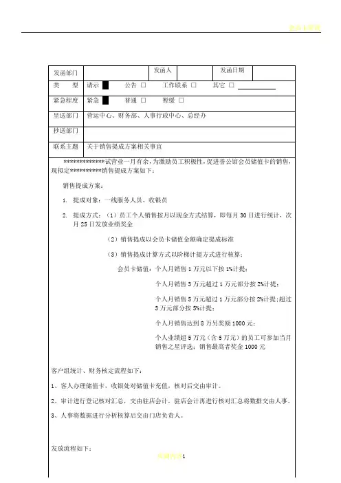 会员卡销售提成方案