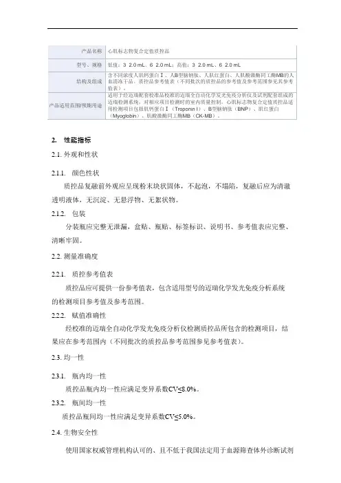 心肌标志物复合定值质控品产品技术要求mairui