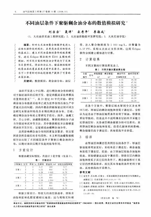 不同油层条件下聚驱剩余油分布的数值模拟研究