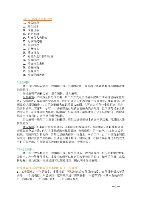 影视剪辑复习