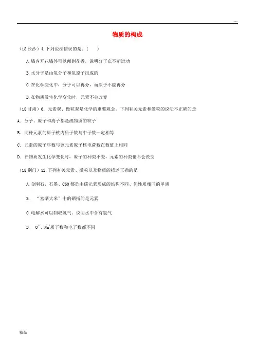 2020中考化学真题分类汇编 物质的构成 4综合