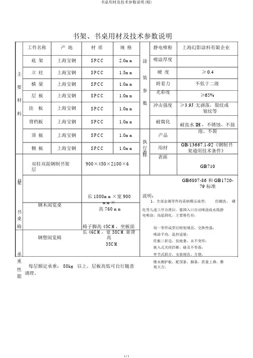 书桌用材及技术参数说明(精)