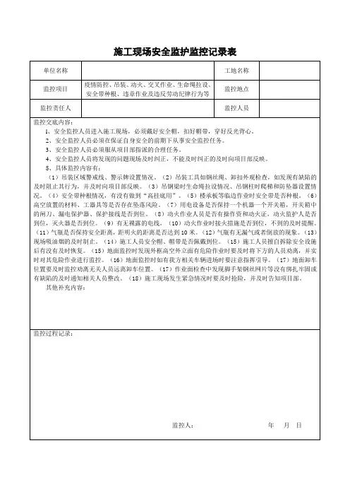 施工现场安全监护监控记录表
