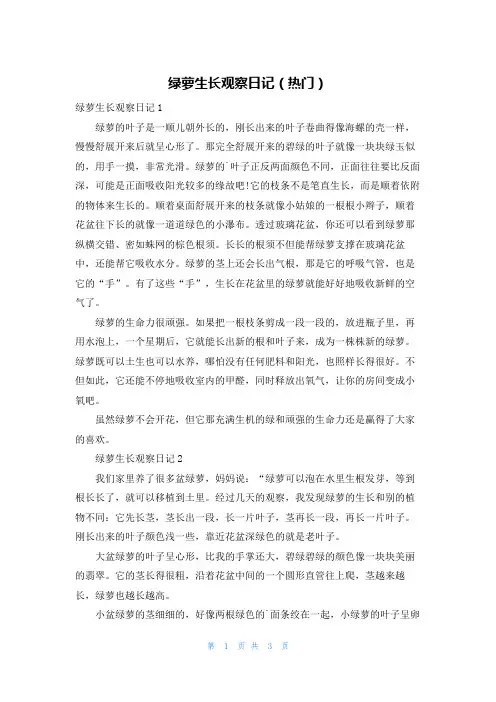 绿萝生长观察日记(热门)