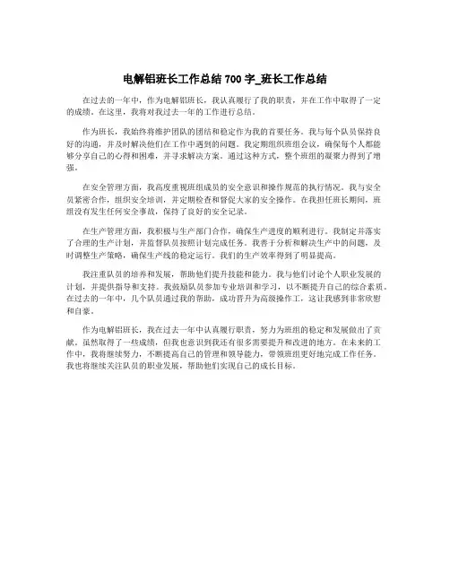 电解铝班长工作总结700字_班长工作总结