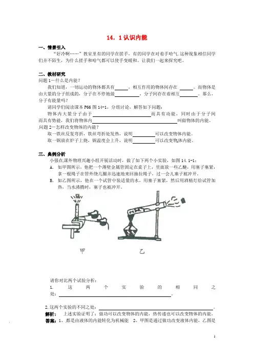 广东省惠州市惠东县港口中学九年级物理上册 14.1 认识