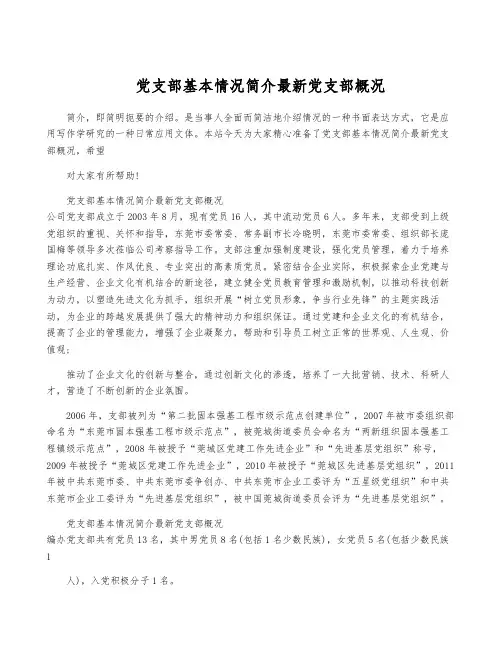 党支部基本情况简介最新党支部概况