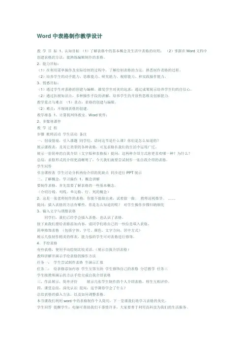 Word中表格制作教学设计