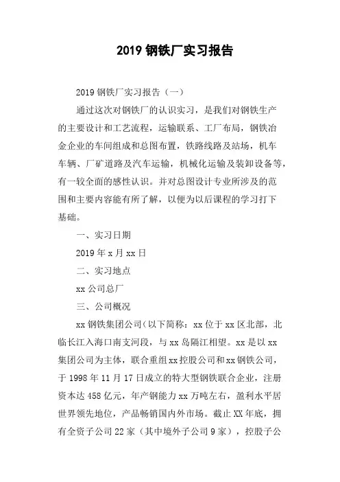 2019钢铁厂实习报告(篇二)