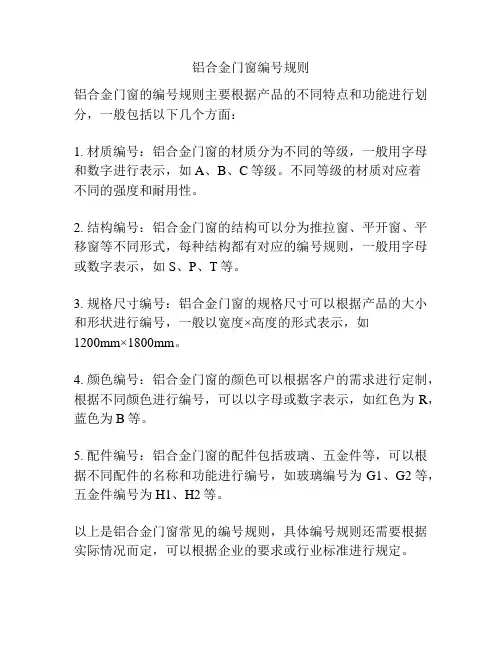 铝合金门窗编号规则