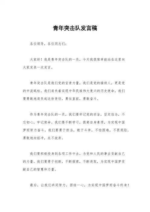 青年突击队发言稿