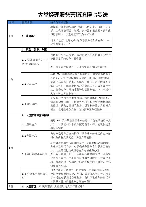 大堂经理服务营销七步法及规范话术