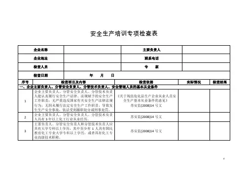 安全生产培训专项检查表