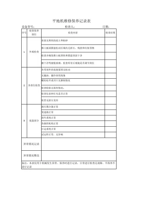 平地机维修保养记录表