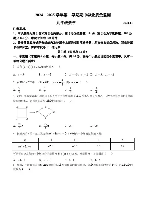 山东省潍坊市青州市2024-2025学年九年级上学期11月期中数学试题(含答案)