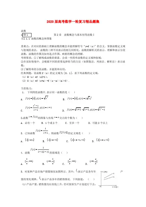 2020年高考数学一轮精品题集 函数 精品