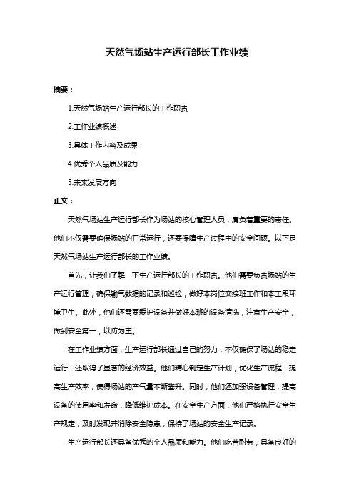 天然气场站生产运行部长工作业绩