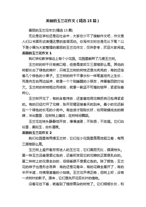 美丽的玉兰花作文（精选15篇）