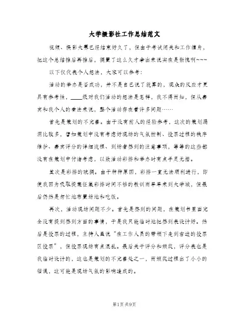 2023年大学摄影社工作总结范文(四篇)