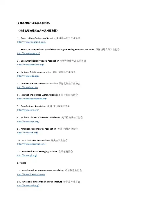 全球各国家行业协会名录列表2