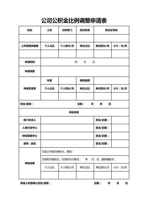 公积金比例调整申请表