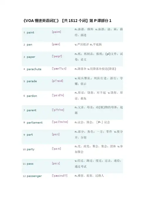 《VOA慢速英语词汇》【共1512个词】第P课部分1
