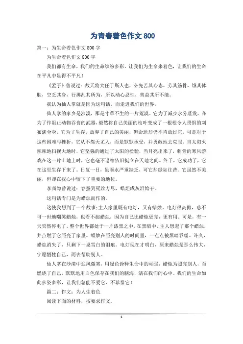为青春着色作文800