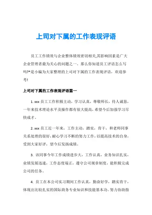 上司对下属的工作表现评语