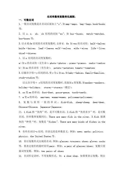 名词单数变复数变化规则