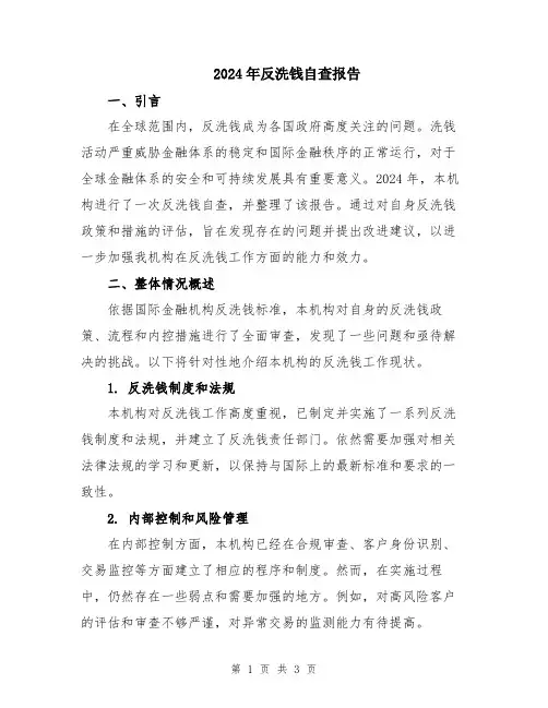 2024年反洗钱自查报告