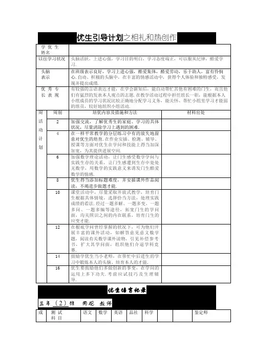 优生培养记录