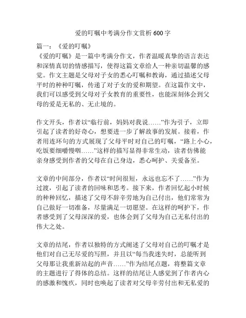 爱的叮嘱中考满分作文赏析600字