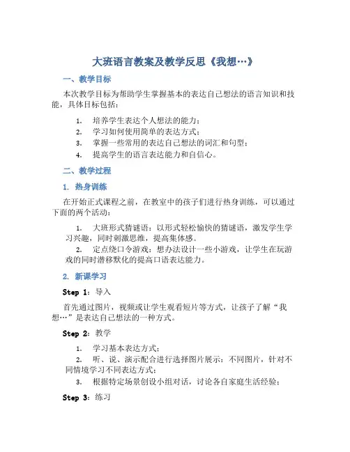 大班语言教案及教学反思《我想…》