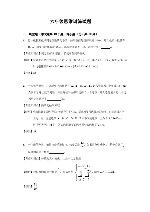 六年级下册数学试题-思维能力训练试题(解析版)全国通用