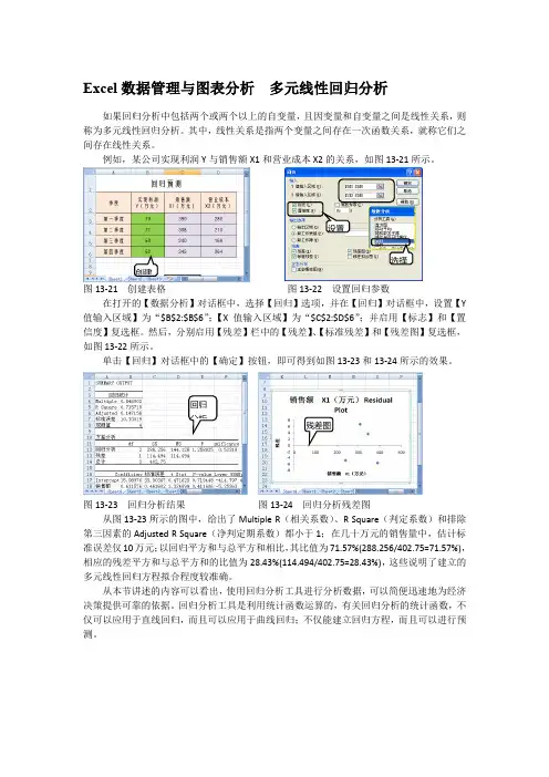 Excel数据管理与图表分析  多元线性回归分析