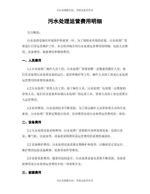 污水处理运营费用明细