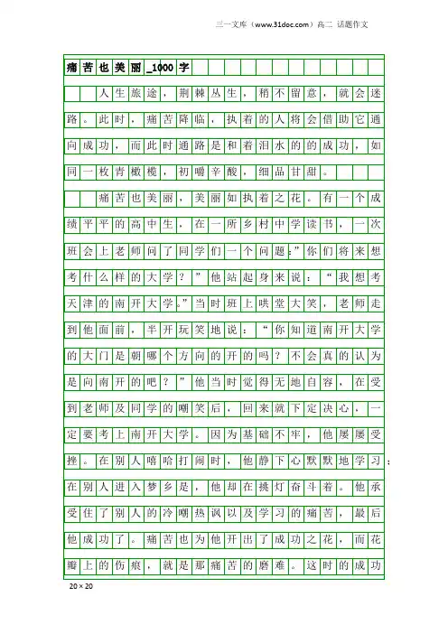 高二话题作文：痛苦也美丽_1000字_33