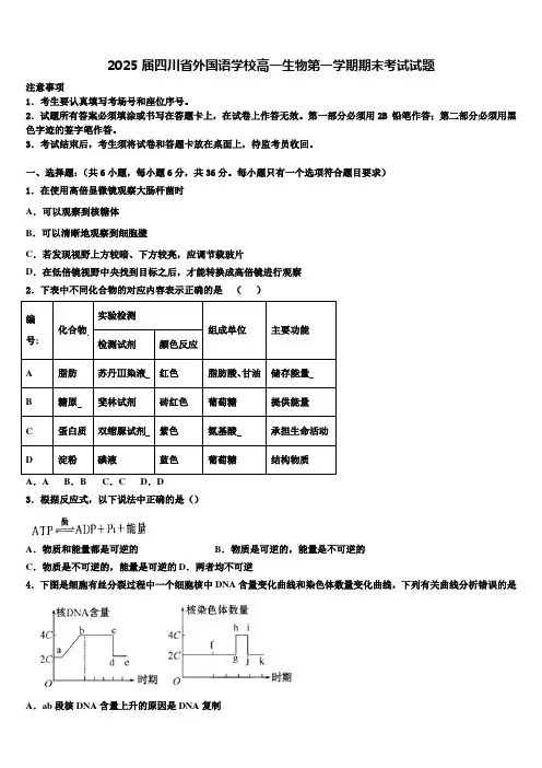 2025届四川省外国语学校高一生物第一学期期末考试试题含解析