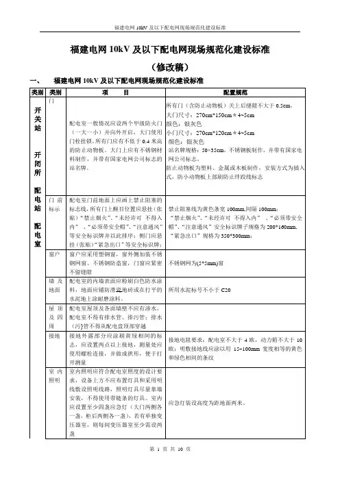 福建电网10kV及以下配电网现场规范化建设标准