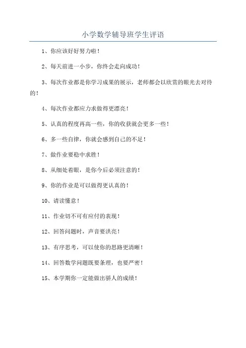 小学数学辅导班学生评语