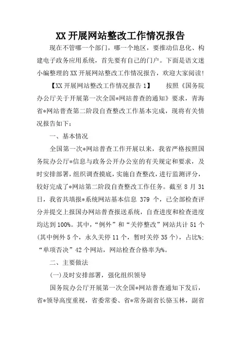 XX开展网站整改工作情况报告