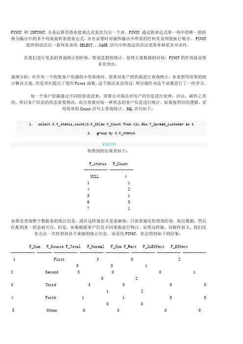 PIVOT 用法详解
