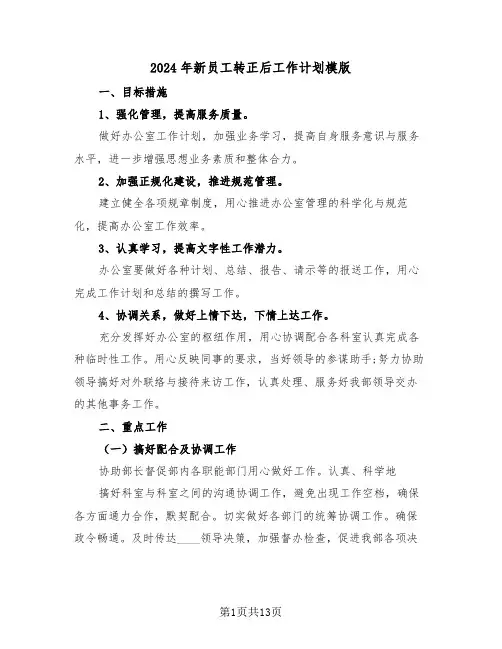 2024年新员工转正后工作计划模版（6篇）