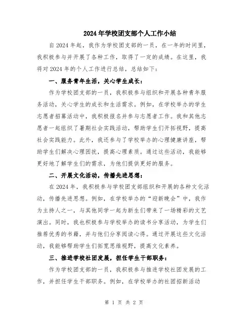 2024年学校团支部个人工作小结