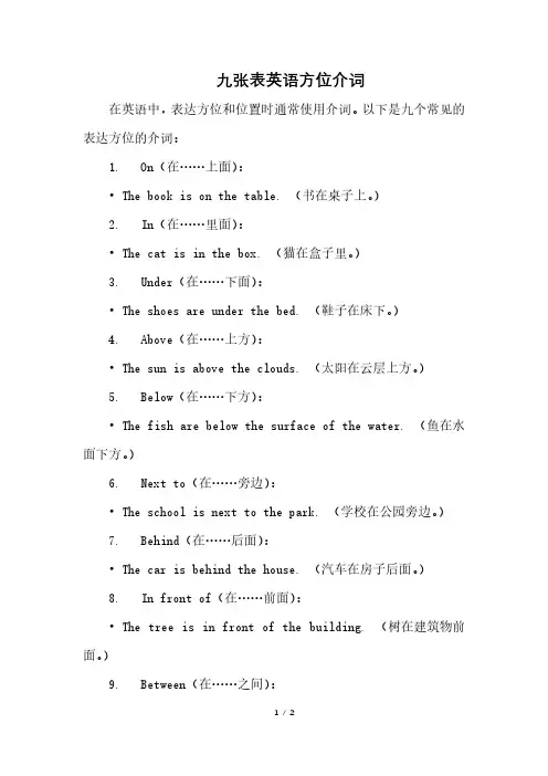 九张表英语方位介词