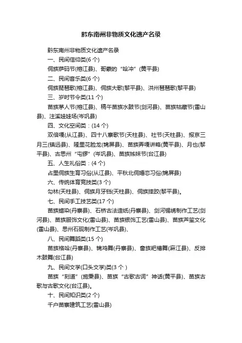 黔东南州非物质文化遗产名录